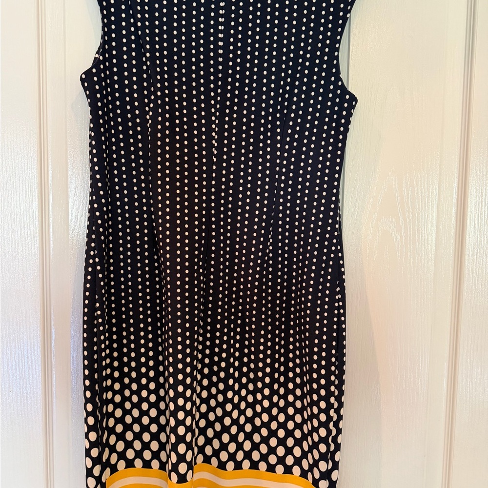 Sleeveless Black Polka Dot Midi Dress with Yellow Hem